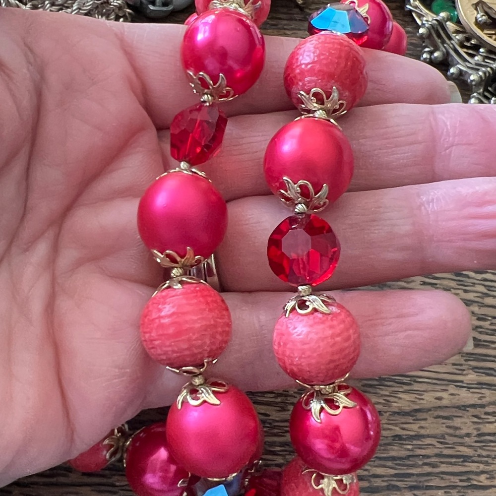 Vintage Vendome 2 Strand pink layered bead necklace collar choker